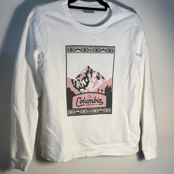 Columbia White and Pink Mountain Graphic Sweatshirt - Picture 1 of 1